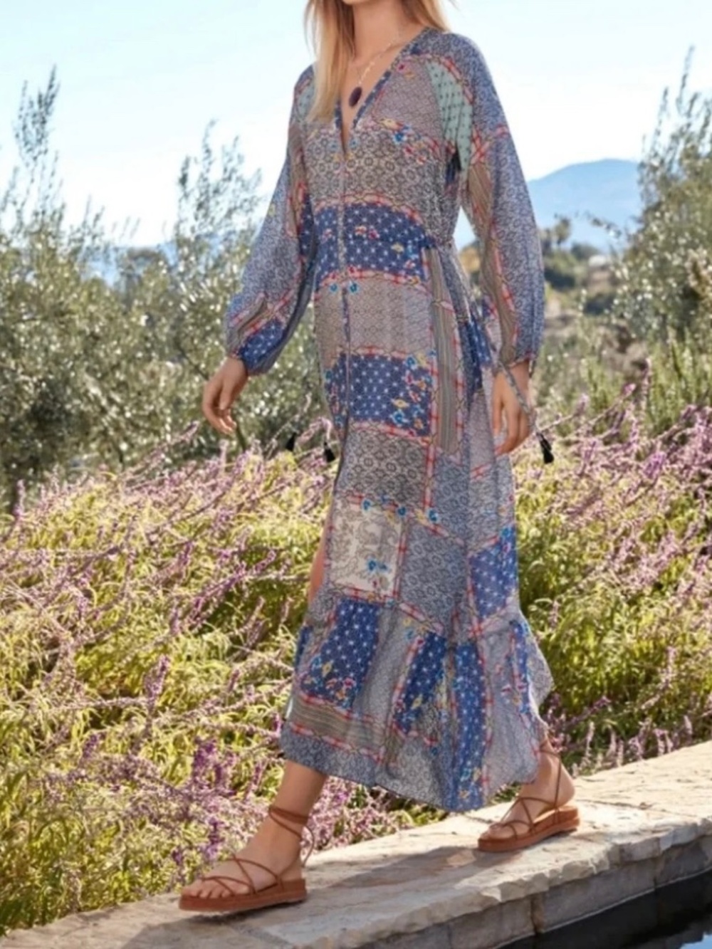 EUC JOHNNY WAS KICHICA APHRODITE MAXI DRESS, SMALL